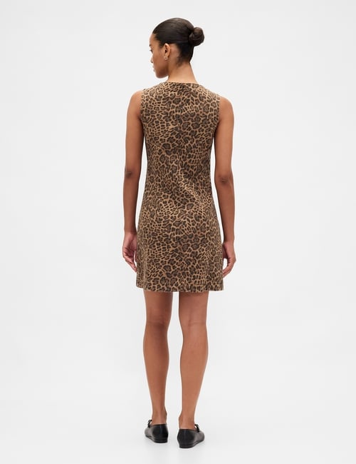 Leopard Denim V-Neck Mini Dress