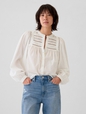 Puff Sleeve Lace-Trim Shirt