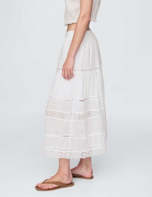 Tiered Lace-Trim Maxi Skirt