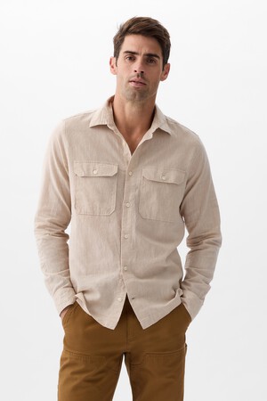 Linen-Blend Utility Shirt