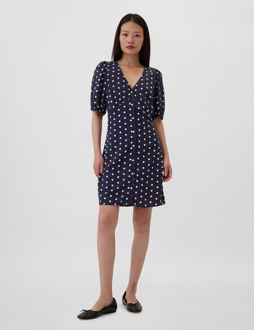 Puff Sleeve Button-Front Mini Dress