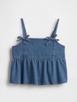 Kids Denim Bow-Strap Peplum Top