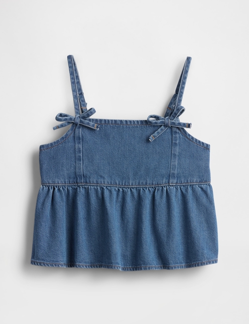 Kids Denim Bow-Strap Peplum Top