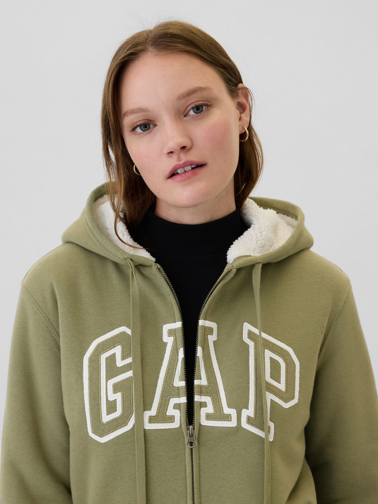 Relaxed Gap Logo Sherpa Lined Zip Hoodie