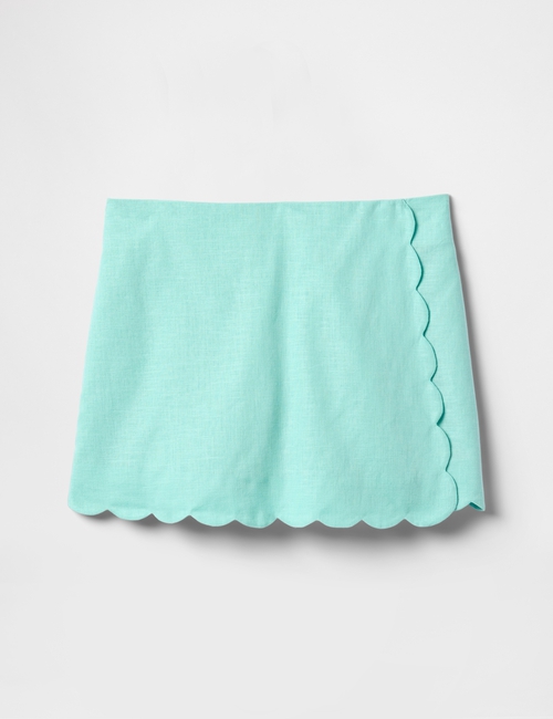 Kids Linen-Cotton Scalloped Wrap Skort