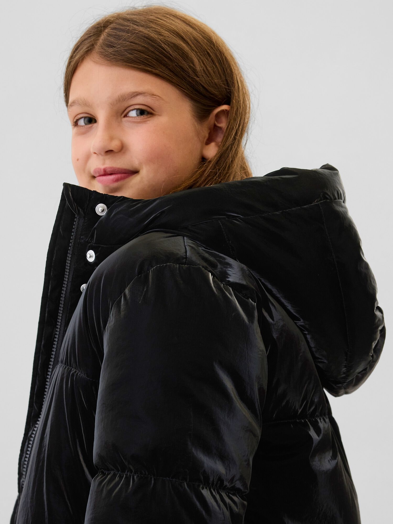 Metallic black puffer jacket discount