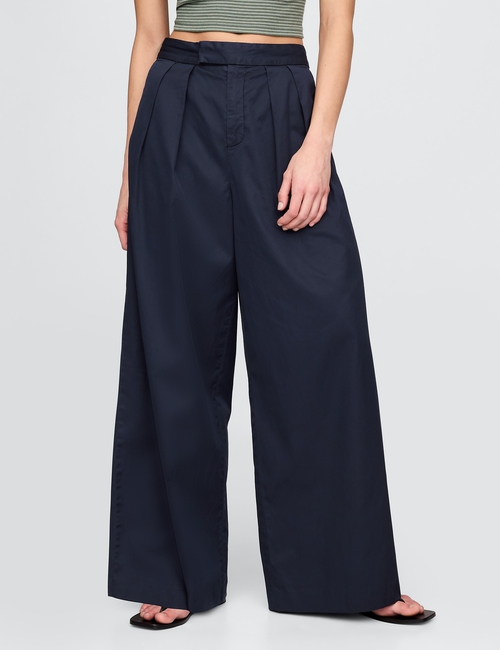 High Rise Twill Pleated Wide-Leg Khakis