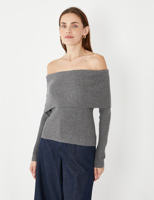 CashSoft Ribbed Off-Shoulder Sweater Top