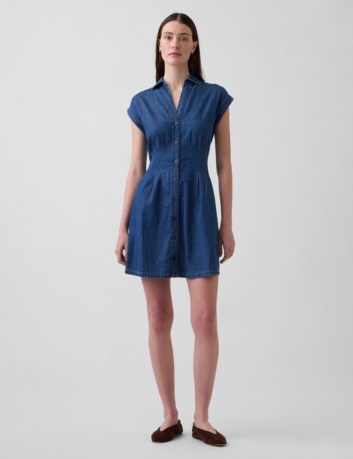 SS PINTUCK MINI DRESS - MED PETAL