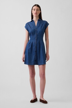 Denim Pleated Mini Shirtdress