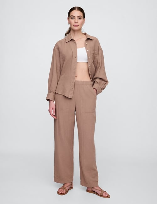Mid Rise Gauze Pull-On Wide-Leg Pants