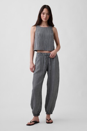 Cotton Gauze Barrel Joggers