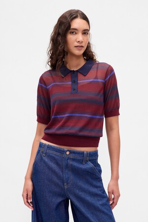 Sheer Crop Polo Sweater