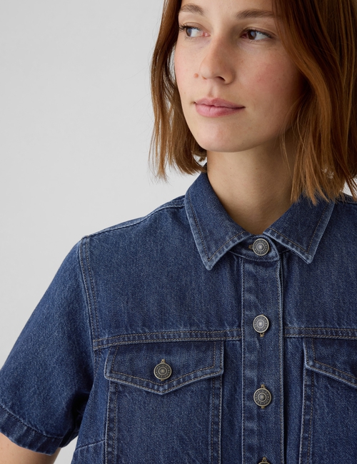 Western Pleated Denim Midi Dress