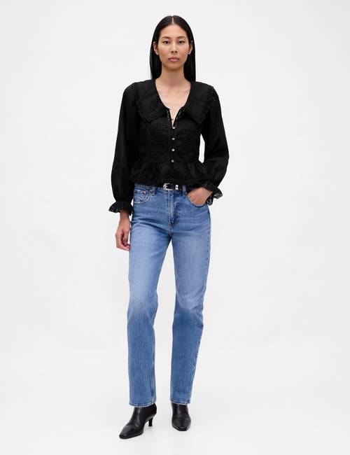 Collared V-Neck Peplum Top
