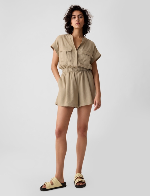 Linen-Blend Utility Romper