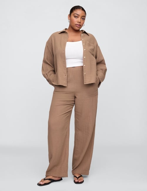 Mid Rise Gauze Pull-On Wide-Leg Pants