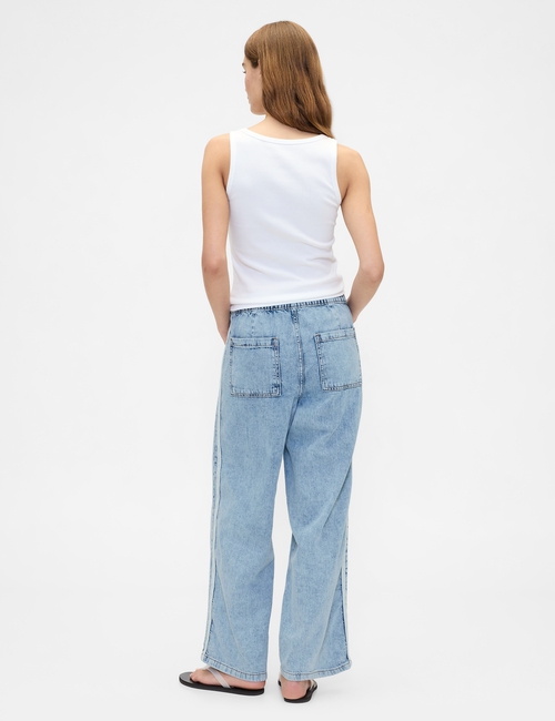 High Rise Pull-On Stripe Wide-Leg Jeans
