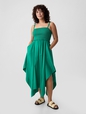 Smocked Handkerchief Hem Midi Dress