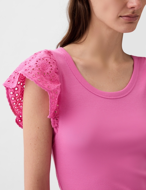 Eyelet Sleeve Rib T-Shirt