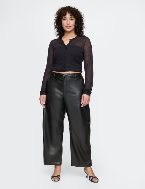 Mid Rise Vegan Leather Barrel Pants