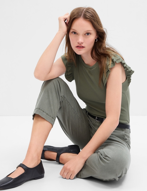 Ribbed Flutter Sleeve Top