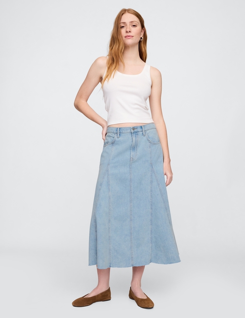 Denim Ruffle Maxi Skirt