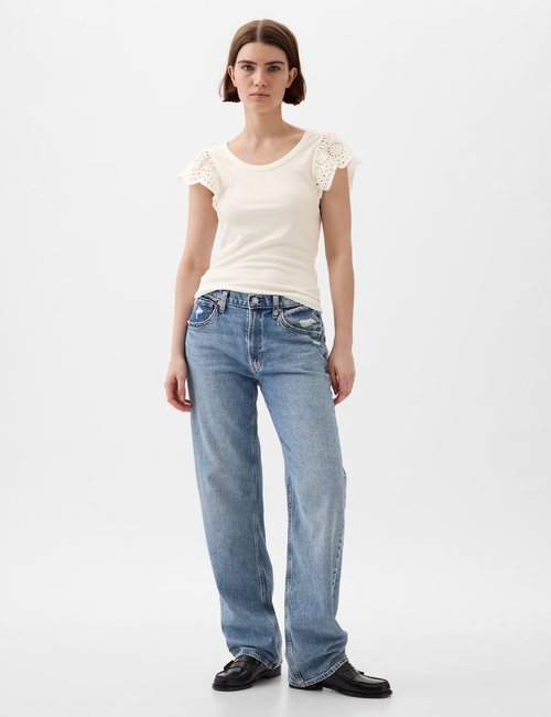 Eyelet Sleeve Rib T-Shirt