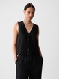 Linen-Blend Eyelet Vest