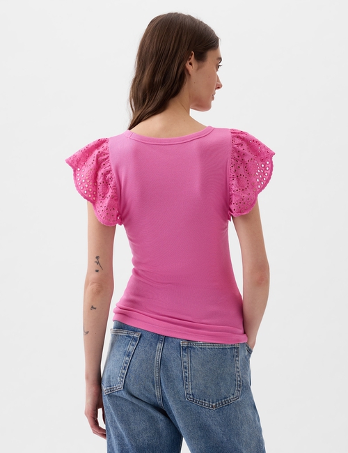 Eyelet Sleeve Rib T-Shirt