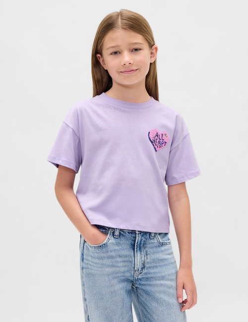 Kids Oversized Flippy Sequin Graphic T-Shirt