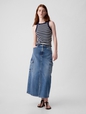 Denim Cargo Maxi Skirt