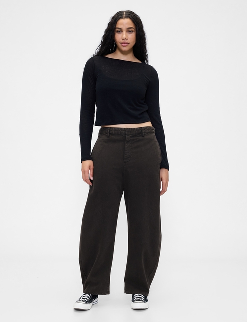 Mid Rise Twill Barrel Pants