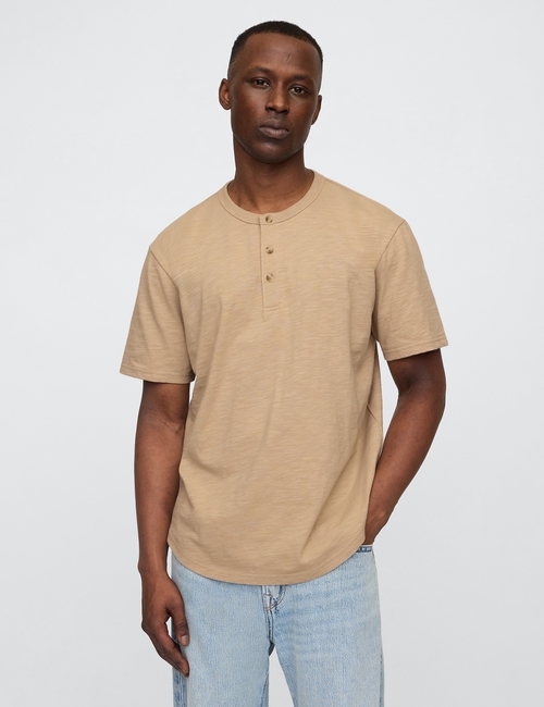 Lived-In Relaxed Curved Hem Henley T-Shirt