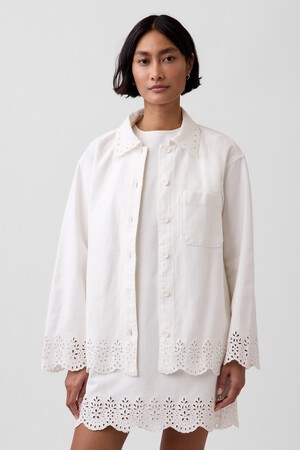 Eyelet Hem Relaxed Shirt Jacket