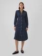 Western Pleated Denim Midi Dress