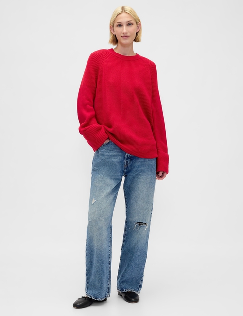 CashSoft Shaker-Stitch Boyfriend Sweater