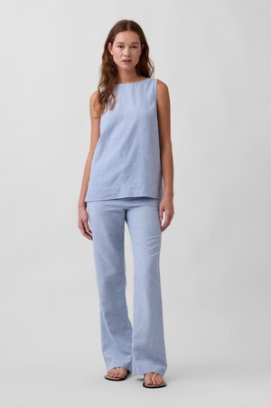 Low Rise Linen-Blend Flare Pants
