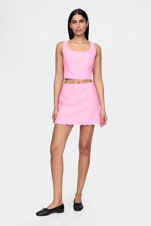 Linen-Blend Scalloped Mini Skort