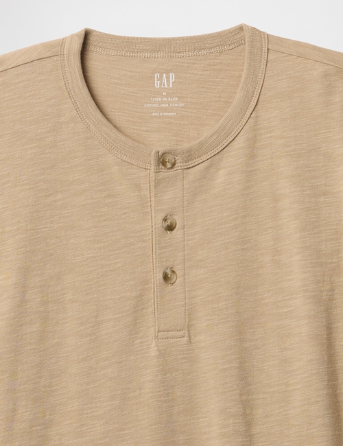 Lived-In Relaxed Curved Hem Henley T-Shirt
