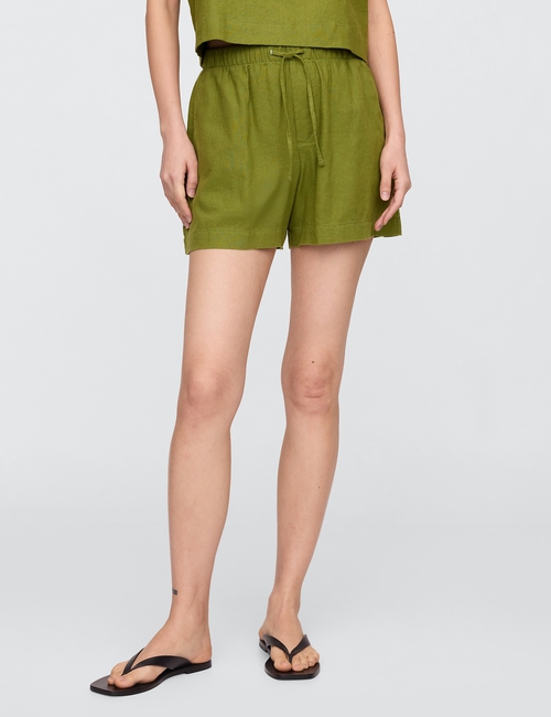4" Mid Rise Pull-On Linen-Blend Shorts