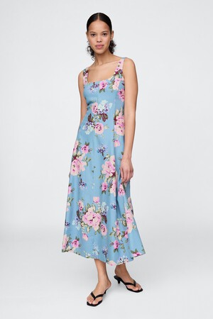Linen-Blend Square-Neck Maxi Dress