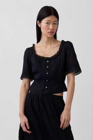 Lace-Trim Peplum Top