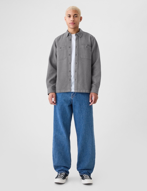 Waffle-Knit Flannel Shirt