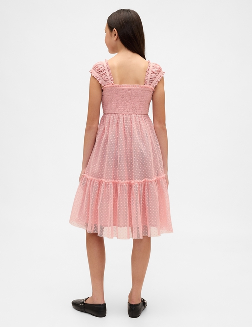 Kids Mesh Ruffle Cap-Sleeve Dress