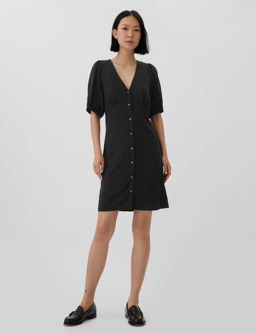 Puff Sleeve Button-Front Mini Dress