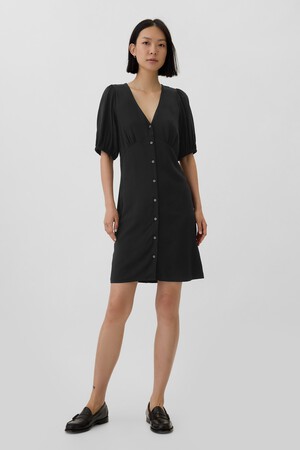 Puff Sleeve Button-Front Mini Dress