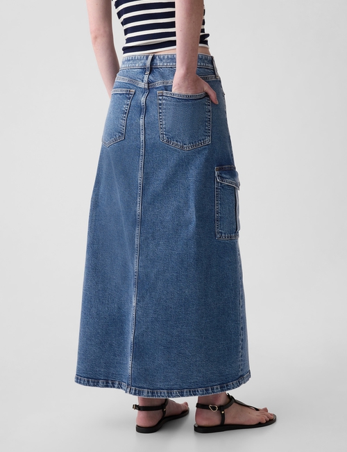 Denim Cargo Maxi Skirt