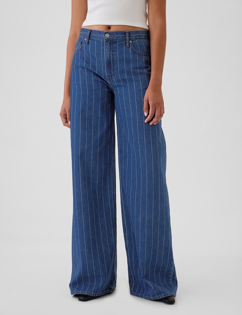 Mid Rise Pinstripe Baggy Jeans