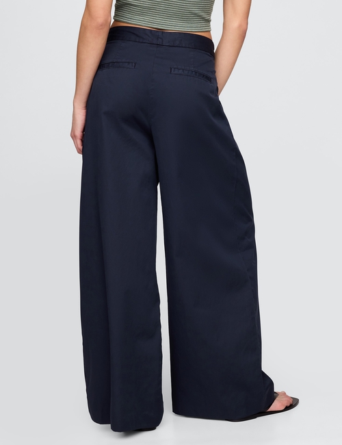 High Rise Twill Pleated Wide-Leg Khakis